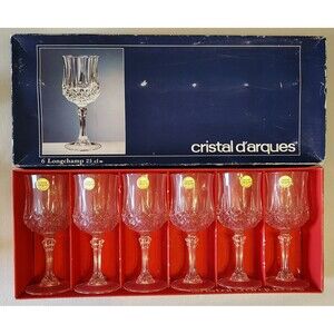 Vtg 6 Pc Cristal D'Arques 8.5oz Longchamp Genuine Lead Crystal Wine Glasses NIB